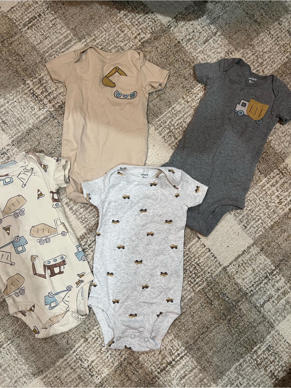 Neutral Construction Print Cotton Baby One-Piece Bodysuits - 4-Pack